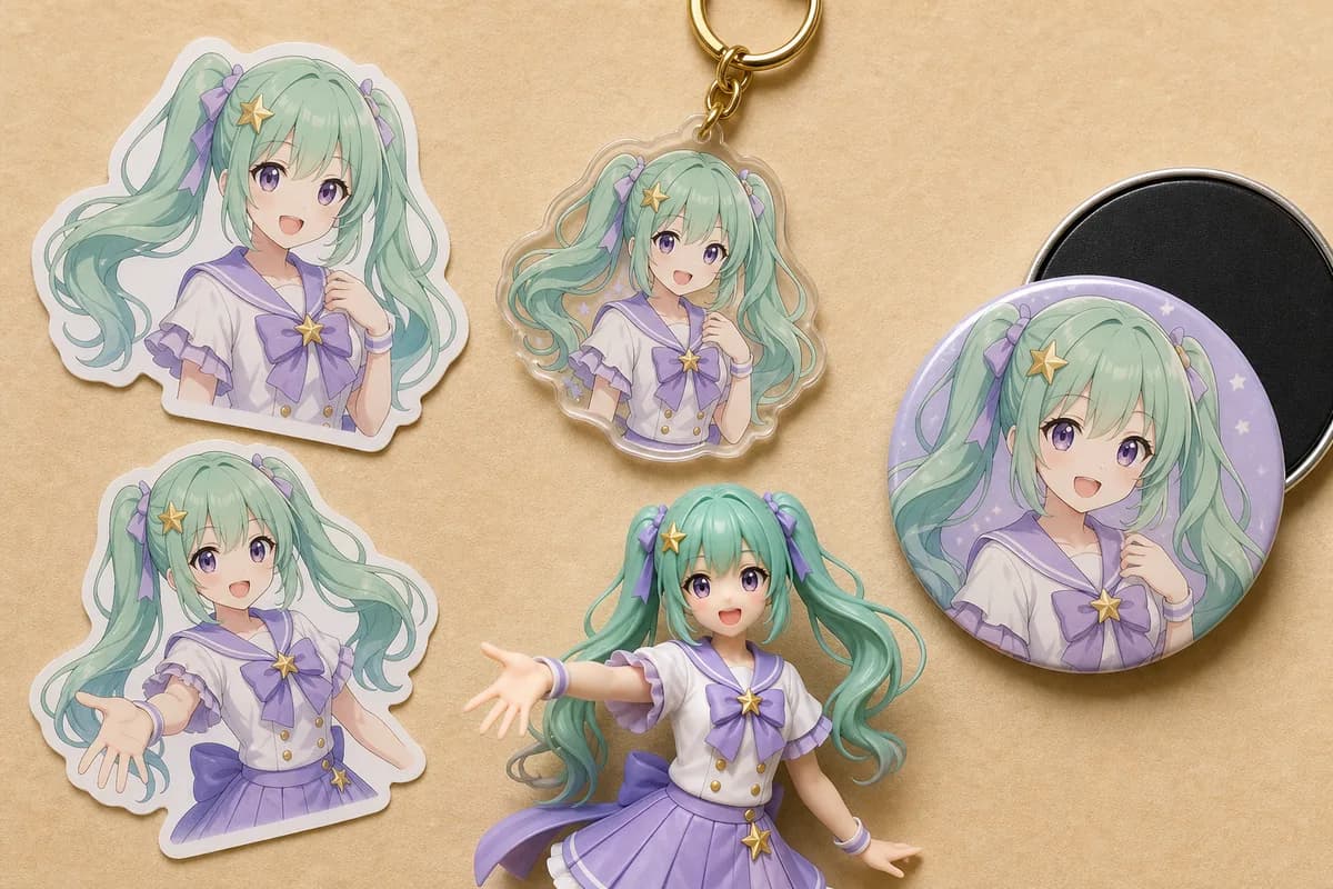 Original character artwork shown as a physical product preview